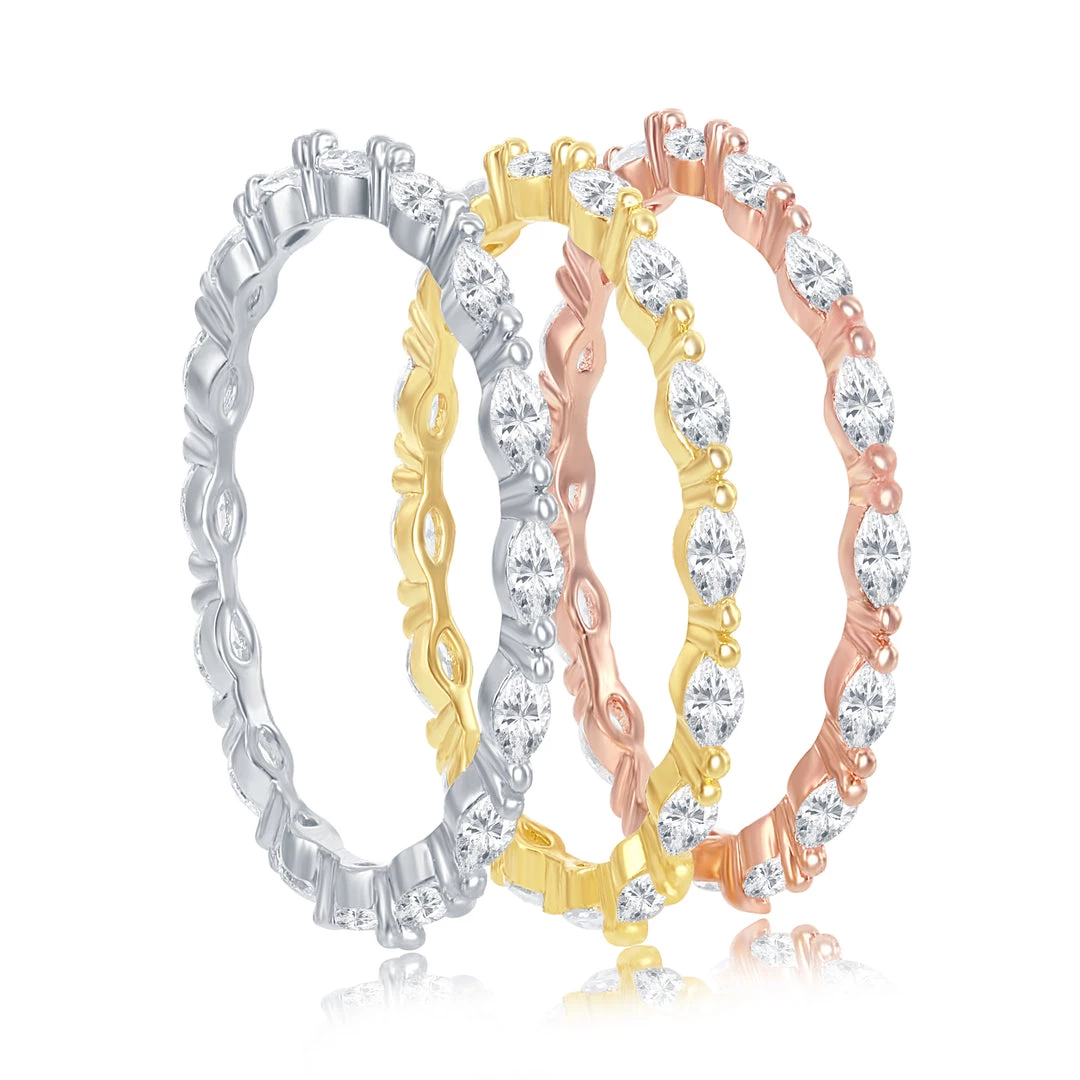 Simona women Sterling Silver Marquise CZ 2mm Eternity Triple Band Ring - Tri Color 4 Simona women Sterling Silver Marquise CZ 2mm Eternity Triple Band Ring - Tri Color - Image 2