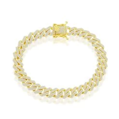 Simona men Sterling Silver 8mm Micro Pave Monaco Bracelet - Gold Plated