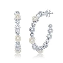 Simona women Sterling Silver FWP & Beaded 30mm Hoop Earrings