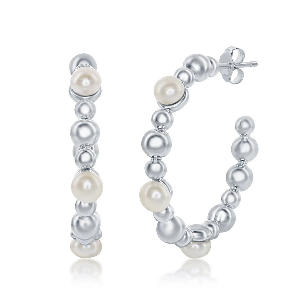 Simona women Sterling Silver FWP & Beaded 30mm Hoop Earrings 3 Simona women Sterling Silver FWP & Beaded 30mm Hoop Earrings