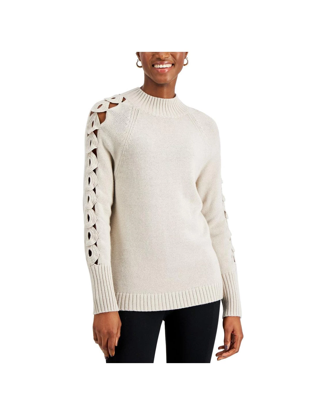 Donna Karan Womens Wool Blend Crochet Trim Mock Turtleneck Sweater 3 Donna Karan Womens Wool Blend Crochet Trim Mock Turtleneck Sweater
