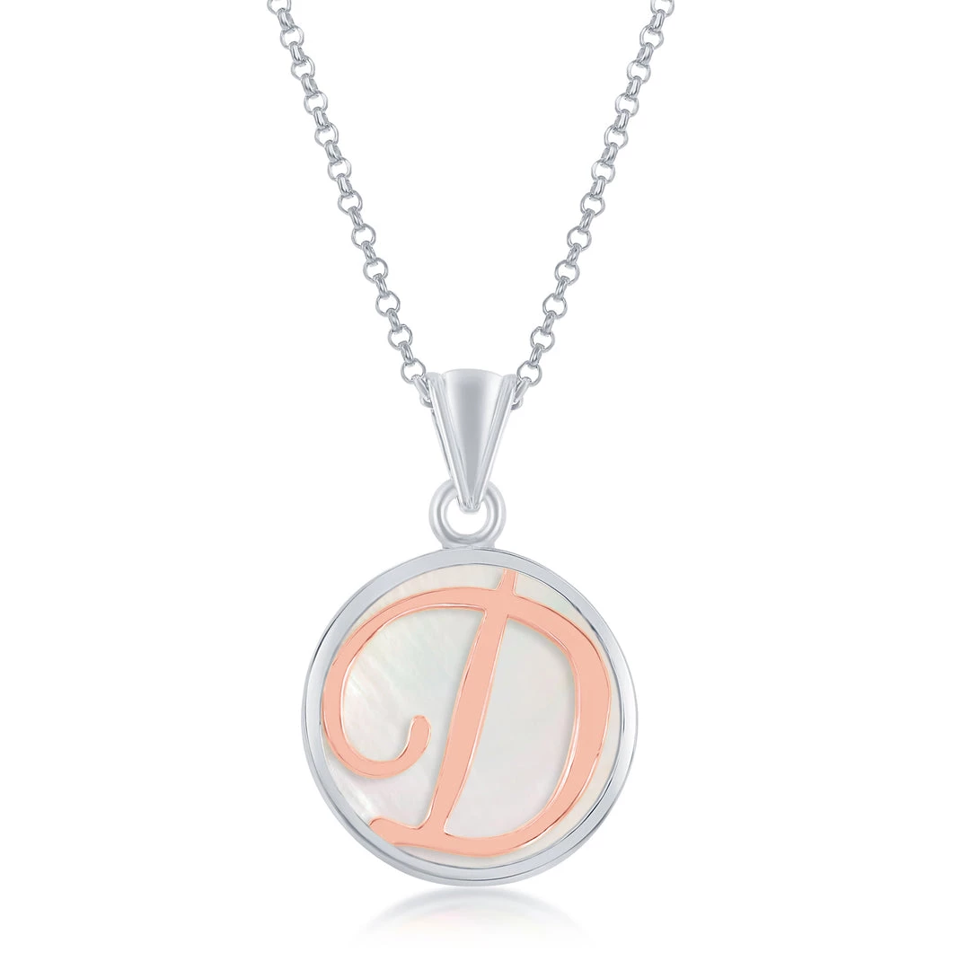 Simona women Sterling Silver MOP Pendant, Rose Gold Script Initial W/Chain 10 Simona women Sterling Silver MOP Pendant, Rose Gold Script Initial W/Chain - Image 8