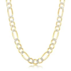 Simona shop 30 Simona men Sterling Silver Pave 7mm Figaro Chain (180 Gauge) - Gold Plated