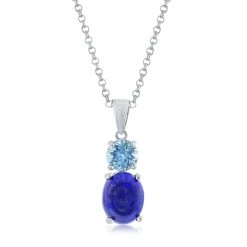 Simona women Sterling Silver Oval Lapis & Round Gem Pendant - Blue Topaz