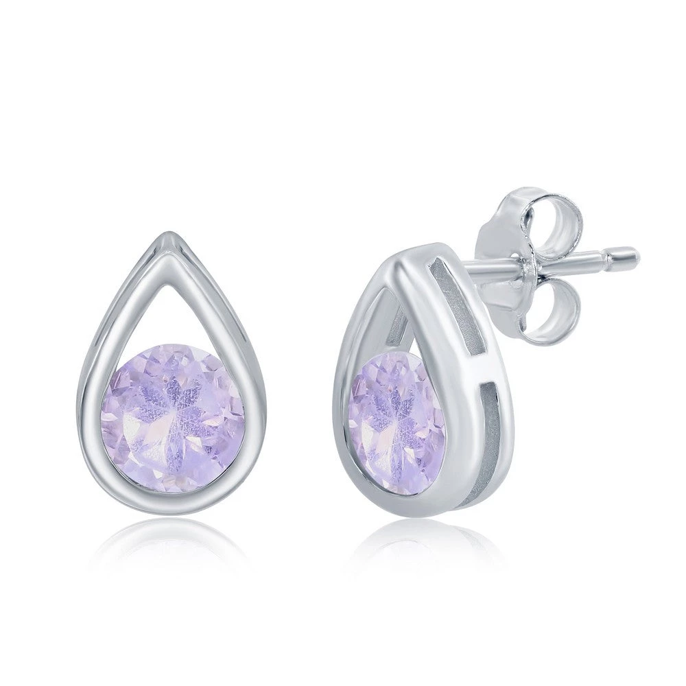 Simona women Sterling Silver Pearshaped Earrings W/Round 'October Birthstone' Gemstone Studs - Pink Amethyst 3 Simona women Sterling Silver Pearshaped Earrings W/Round 'October Birthstone' Gemstone Studs - Pink Amethyst