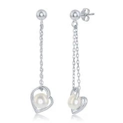Simona women Sterling Silver 6mm FWP Heart Chain Earrings