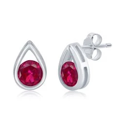 Simona women Sterling Silver Pearshaped Earrings W/Round 'July Birthstone' Studs - Ruby