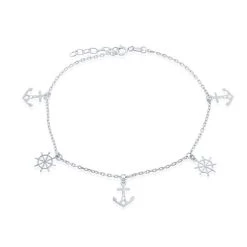 Simona women Sterling Silver Alternating Anchor and Ship Wheel Anklet