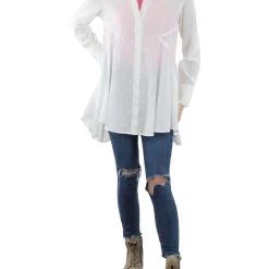 Donna Karan Womens Seamed Pinstripe Button-Down Top