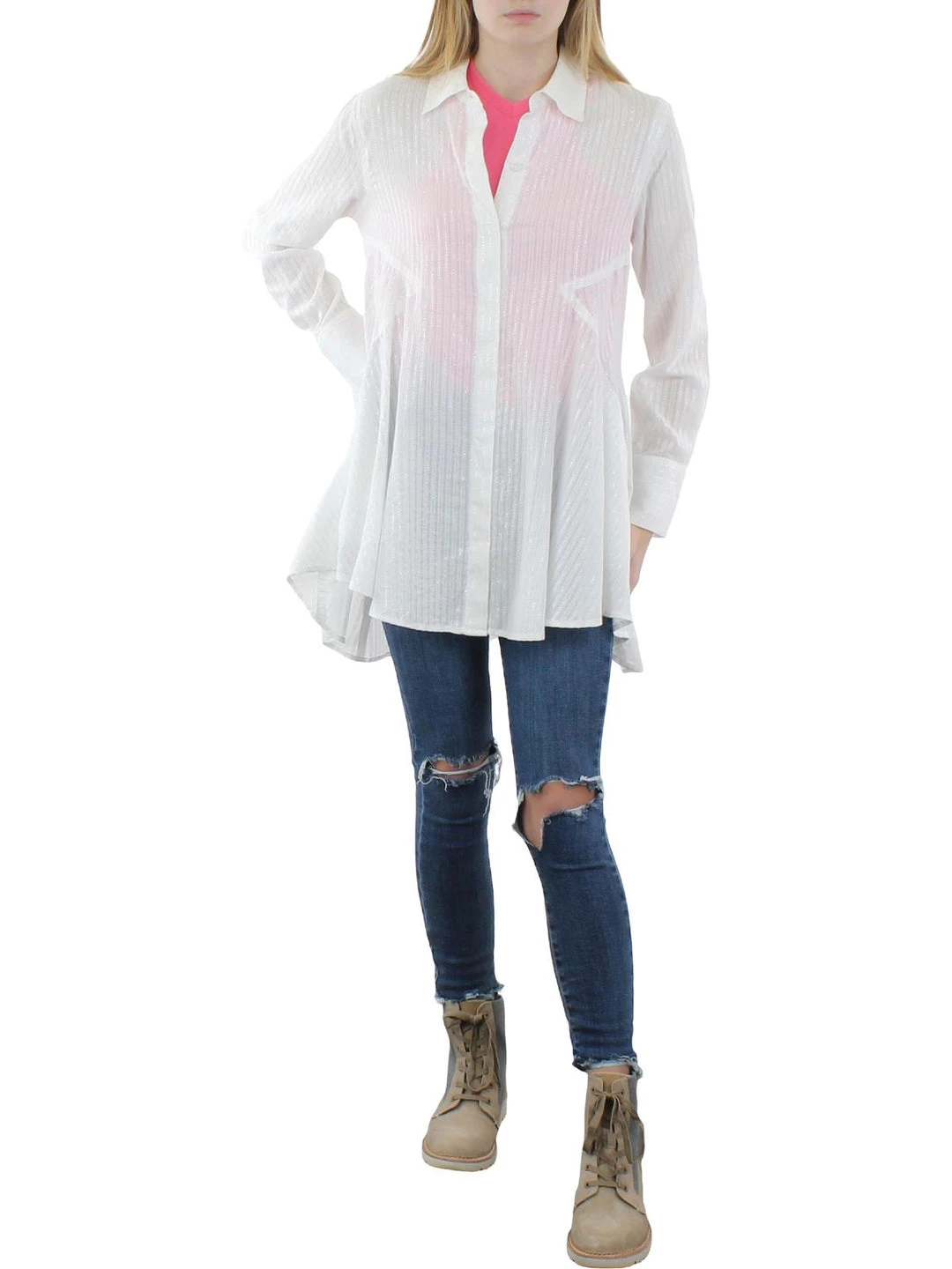 Donna Karan Womens Seamed Pinstripe Button-Down Top 3 Donna Karan Womens Seamed Pinstripe Button-Down Top