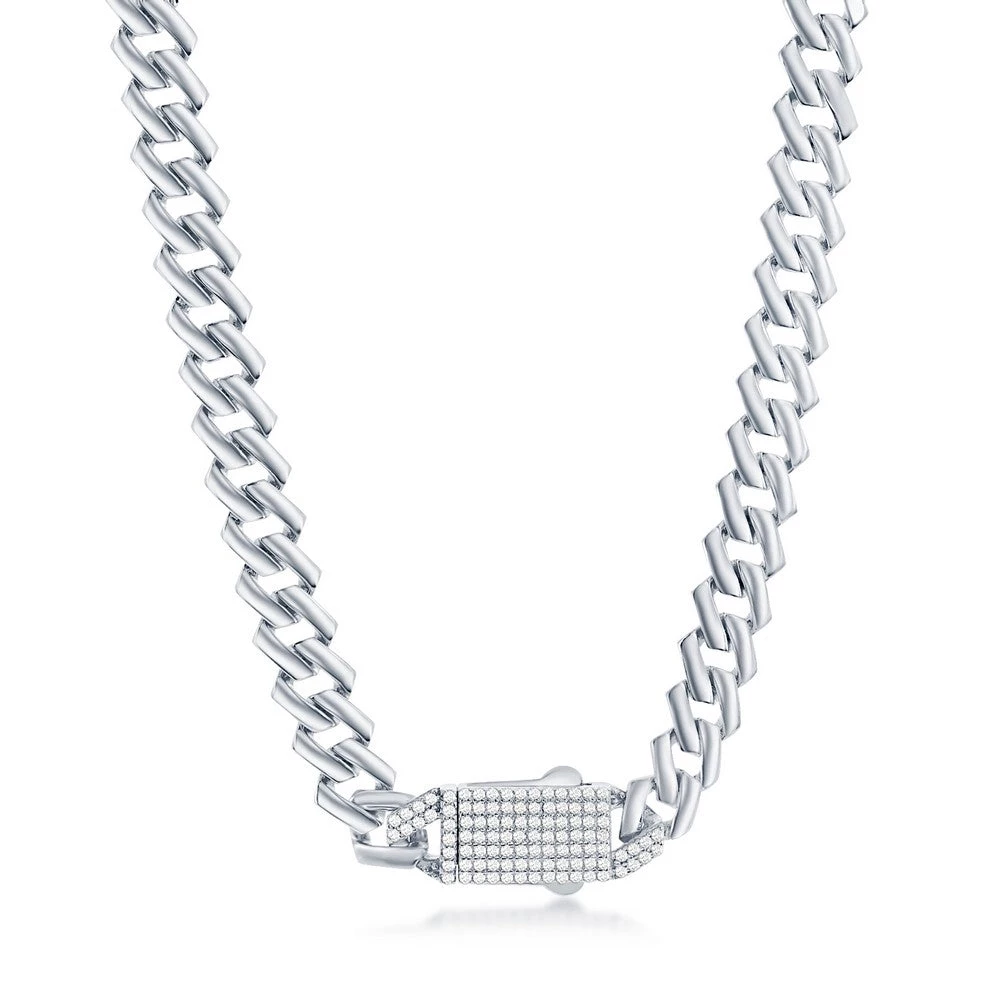 Simona men Sterling Silver 9mm Monaco Chain w/Micro Pave CZ Lock 6 Simona men Sterling Silver 9mm Monaco Chain w/Micro Pave CZ Lock - Image 4
