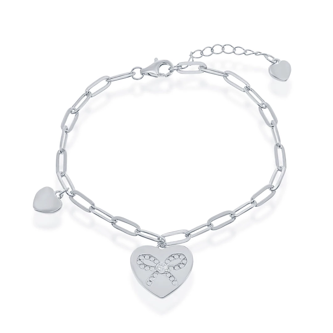 Simona women Sterling Silver Heart with CZ Ribbon Paperclip Bracelet 5 Simona women Sterling Silver Heart with CZ Ribbon Paperclip Bracelet - Image 3