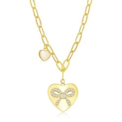 Simona women Sterling Silver Double Oval CZ Necklace - Gold Plated