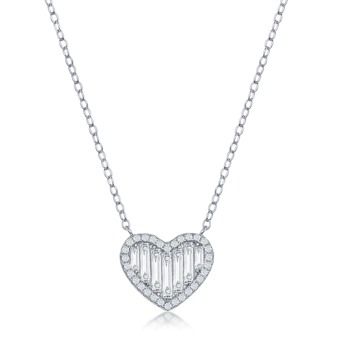 Simona women Sterling Silver Round and Baguette CZ Heart Necklace 3 Simona women Sterling Silver Round and Baguette CZ Heart Necklace