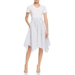 Donna Karan Womens Striped Handkerchief Hem Midi Dress