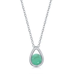 Simona women Sterling Silver Pearshaped Necklace w/Round 'May Birthstone' Gem - Emerald
