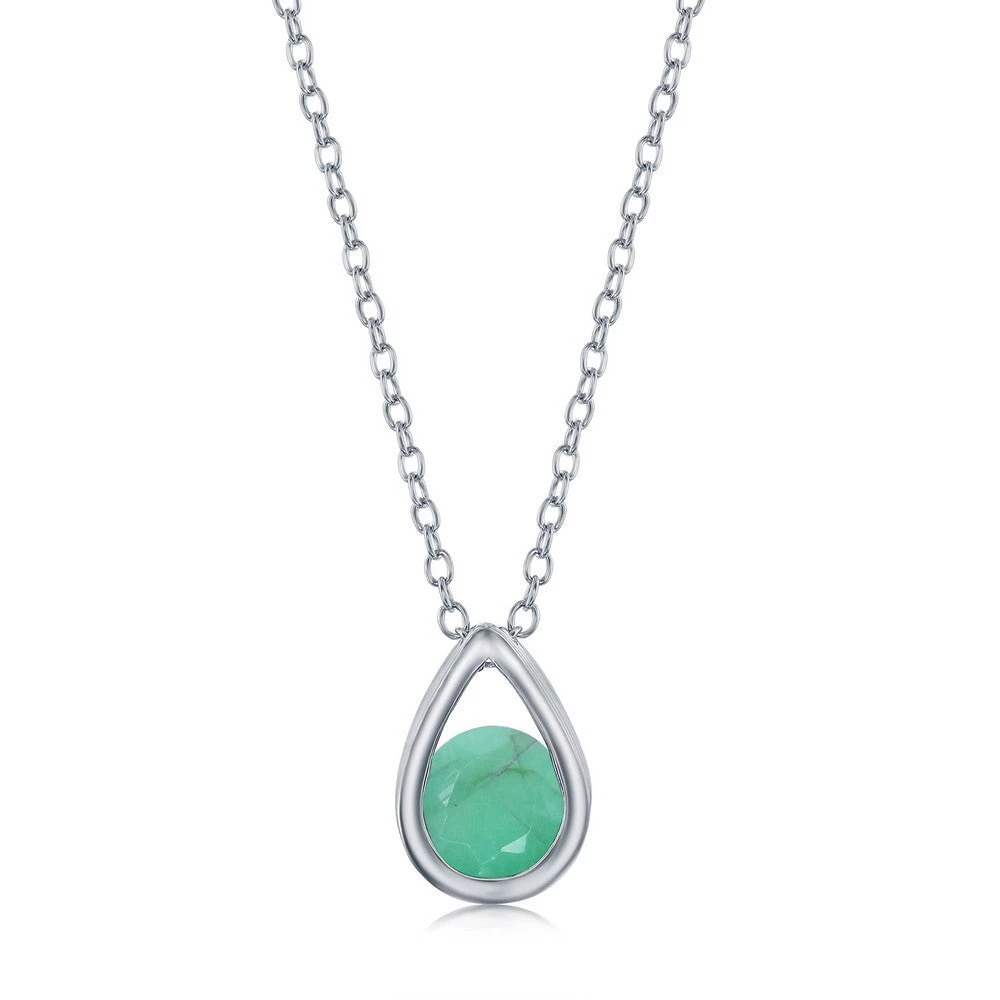 Simona women Sterling Silver Pearshaped Necklace w/Round 'May Birthstone' Gem - Emerald 3 Simona women Sterling Silver Pearshaped Necklace w/Round 'May Birthstone' Gem - Emerald