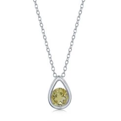 Simona women Sterling Silver Pearshaped Necklace w/Round 'November Birthstone' Gem - Citrine