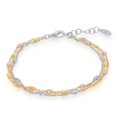 Simona women Sterling Silver Triple Strand Oval Beaded Bracelet - Tri Color