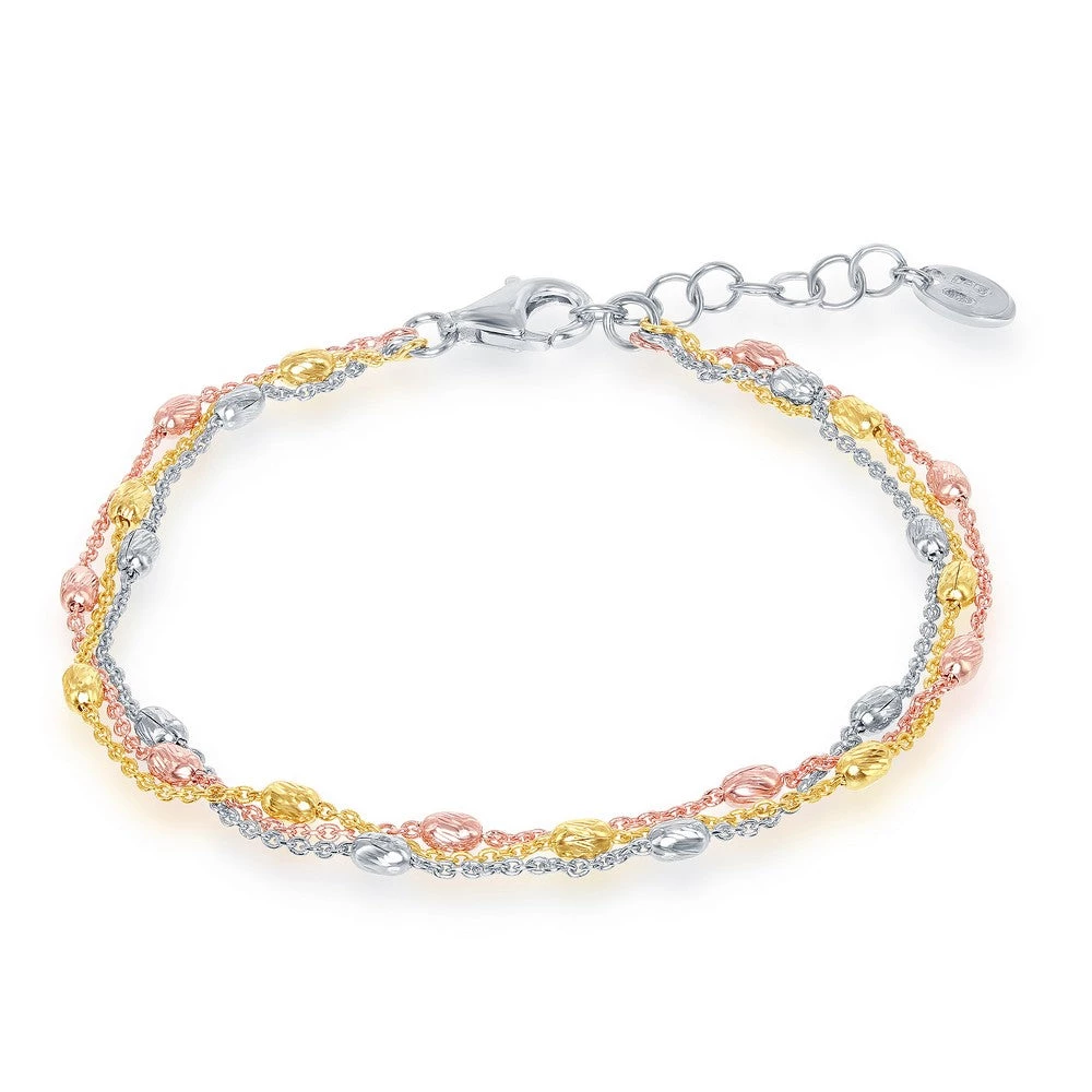 Simona women Sterling Silver Triple Strand Oval Beaded Bracelet - Tri Color 3 Simona women Sterling Silver Triple Strand Oval Beaded Bracelet - Tri Color