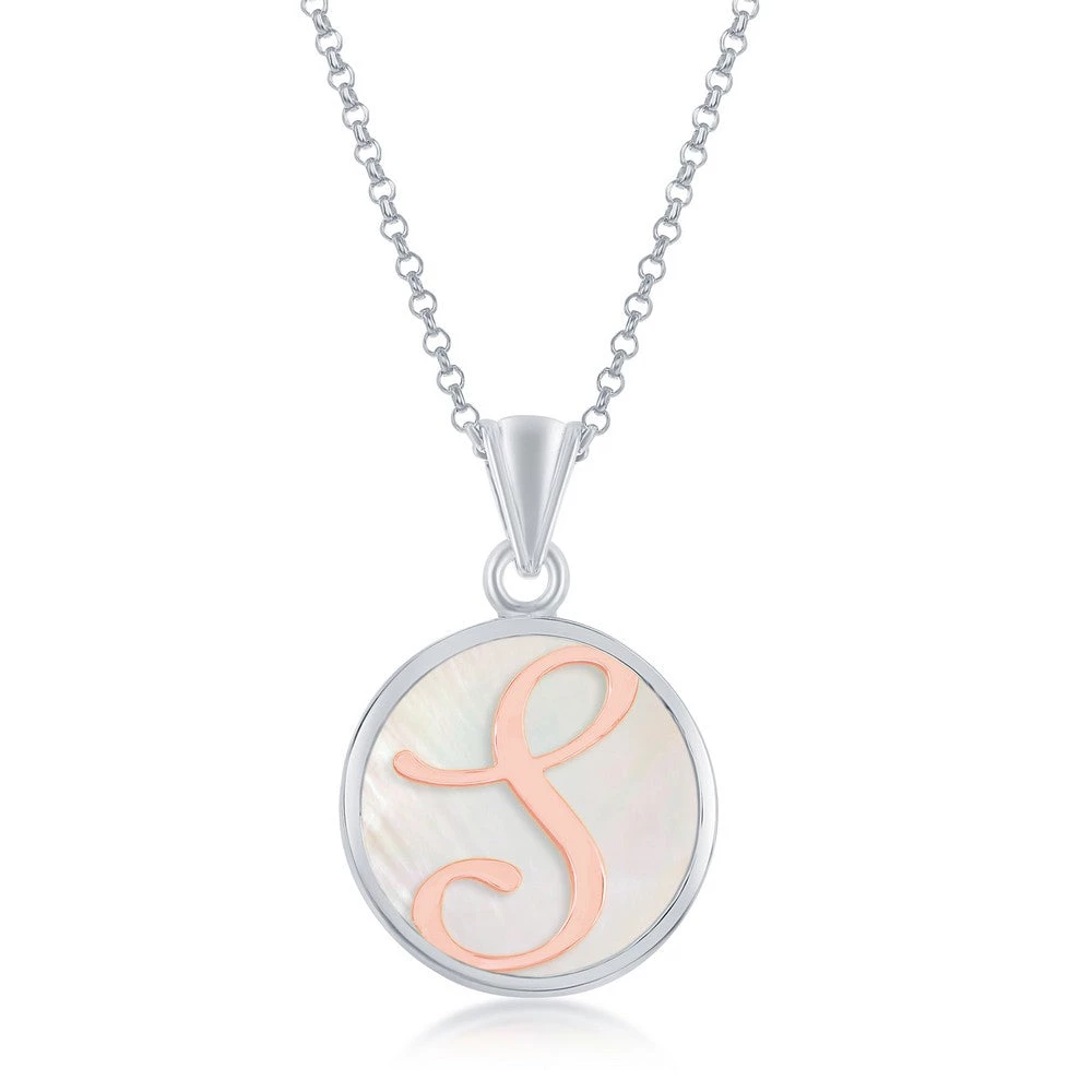 Simona women Sterling Silver MOP Pendant, Rose Gold Script Initial W/Chain 26 Simona women Sterling Silver MOP Pendant, Rose Gold Script Initial W/Chain - Image 24
