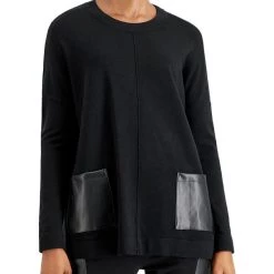 Donna Karan Street Scene Womens Patch Pocket Knit Pullover Sweater