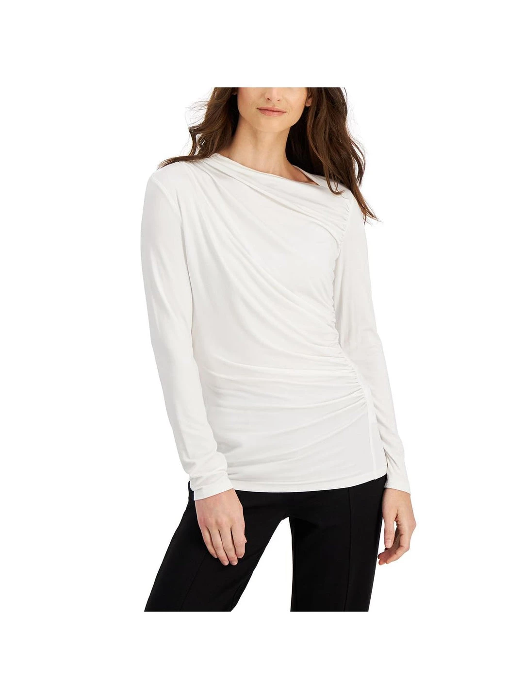 Donna Karan Womens Dressy Drape-Front Pullover Top 3 Donna Karan Womens Dressy Drape-Front Pullover Top