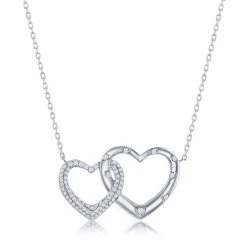 Simona women Sterling Silver Micro Pave CZ Interlocking Hearts Necklace