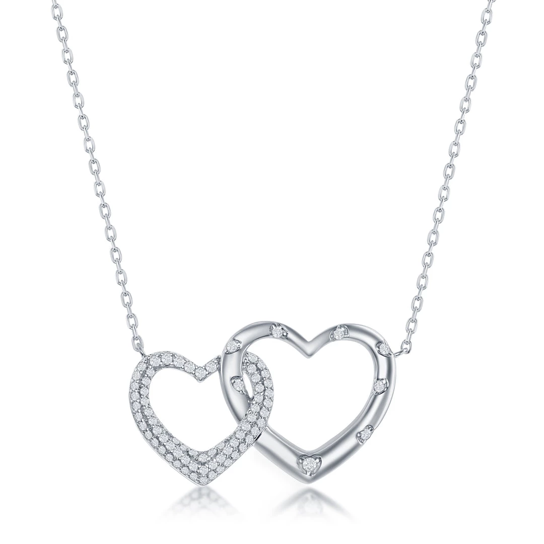 Simona women Sterling Silver Micro Pave CZ Interlocking Hearts Necklace 3 Simona women Sterling Silver Micro Pave CZ Interlocking Hearts Necklace