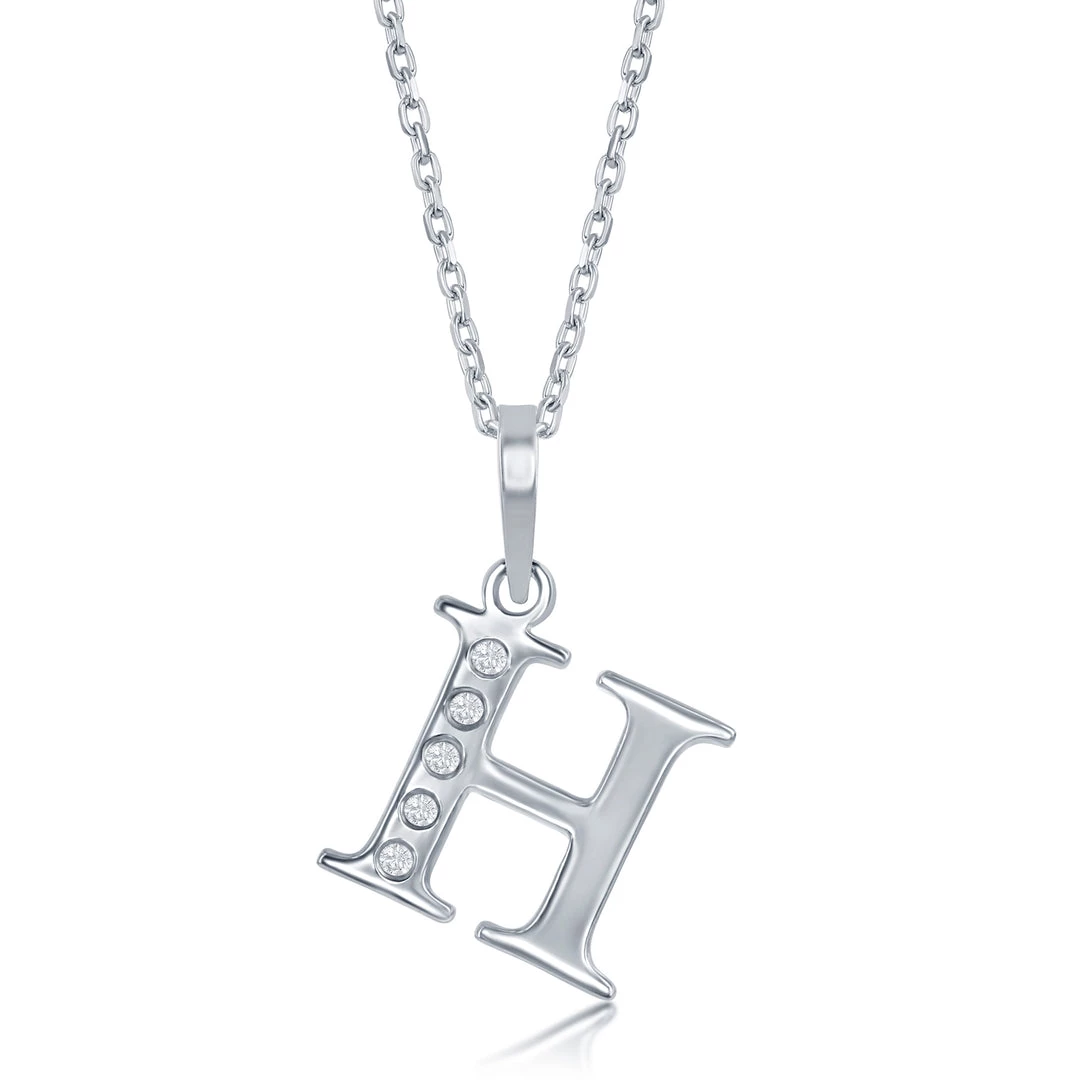 Simona women Sterling Silver 0.03cttw Diamond 'H' Initial Pendant w/Chain 3 Simona women Sterling Silver 0.03cttw Diamond 'H' Initial Pendant w/Chain