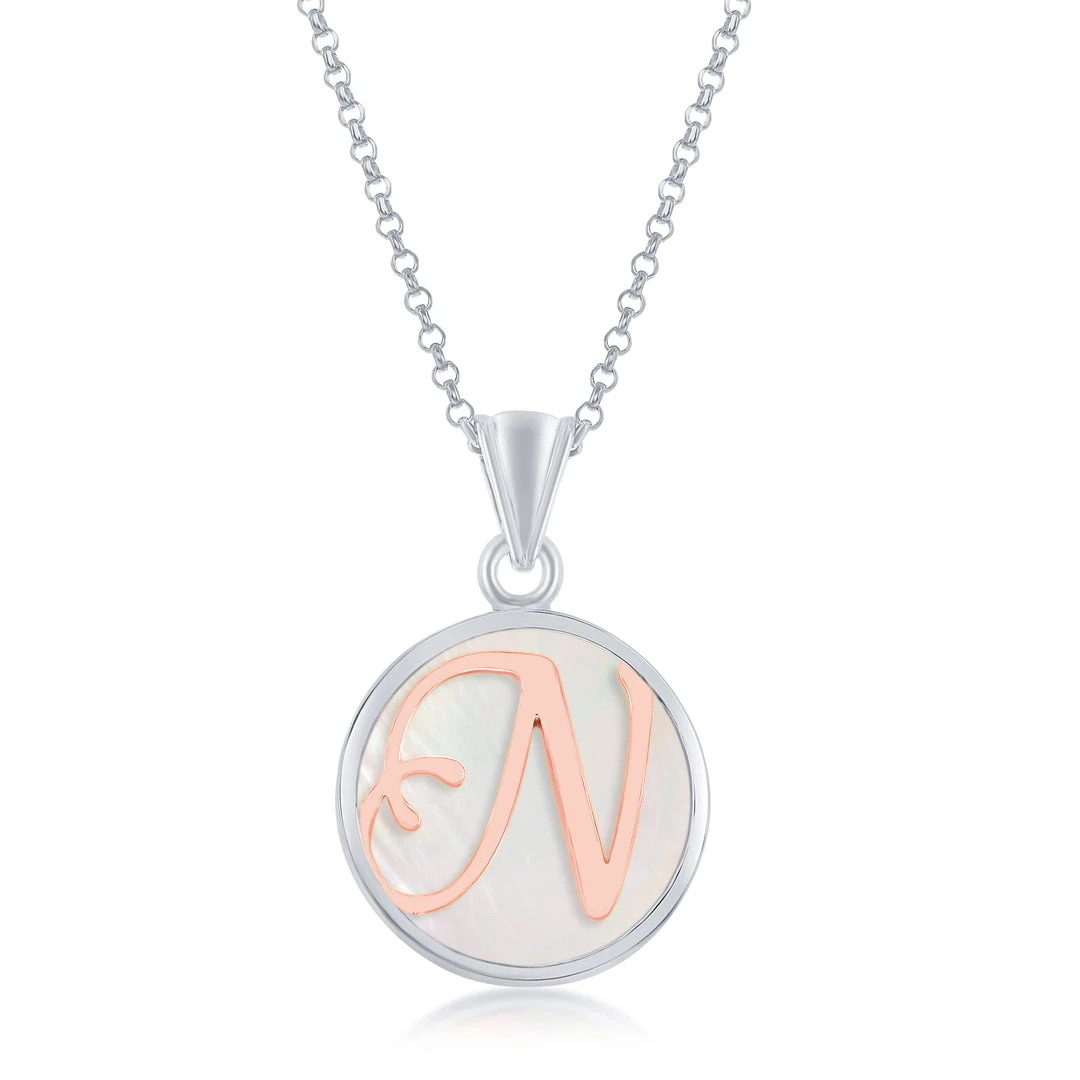 Simona women Sterling Silver MOP Pendant, Rose Gold Script Initial W/Chain 9 Simona women Sterling Silver MOP Pendant, Rose Gold Script Initial W/Chain - Image 7