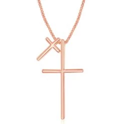 Simona women Sterling Silver Double Cross Necklace - Rose Gold Plated