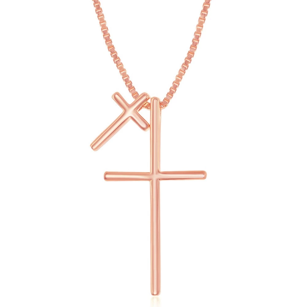 Simona women Sterling Silver Double Cross Necklace - Rose Gold Plated 3 Simona women Sterling Silver Double Cross Necklace - Rose Gold Plated