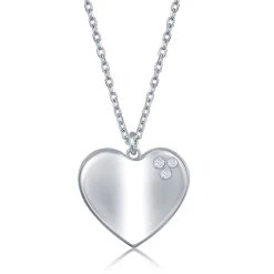 Simona women Sterling Silver 0.024cttw Diamond High Polished Heart Necklace