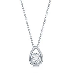 Simona women Sterling Silver Pearshaped Necklace w/Round 'April Birthstone' Gem - White Topaz