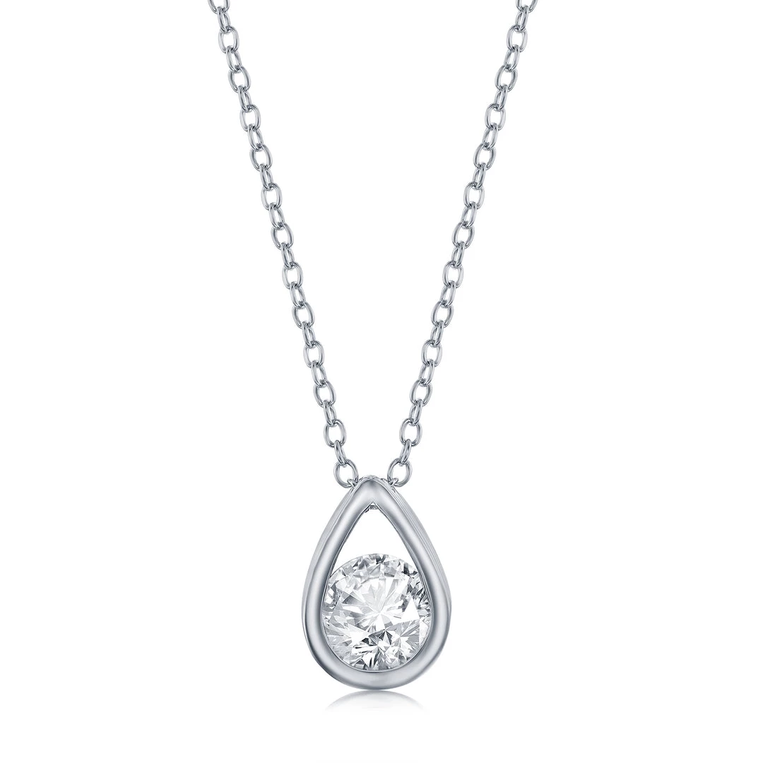 Simona women Sterling Silver Pearshaped Necklace w/Round 'April Birthstone' Gem - White Topaz 3 Simona women Sterling Silver Pearshaped Necklace w/Round 'April Birthstone' Gem - White Topaz