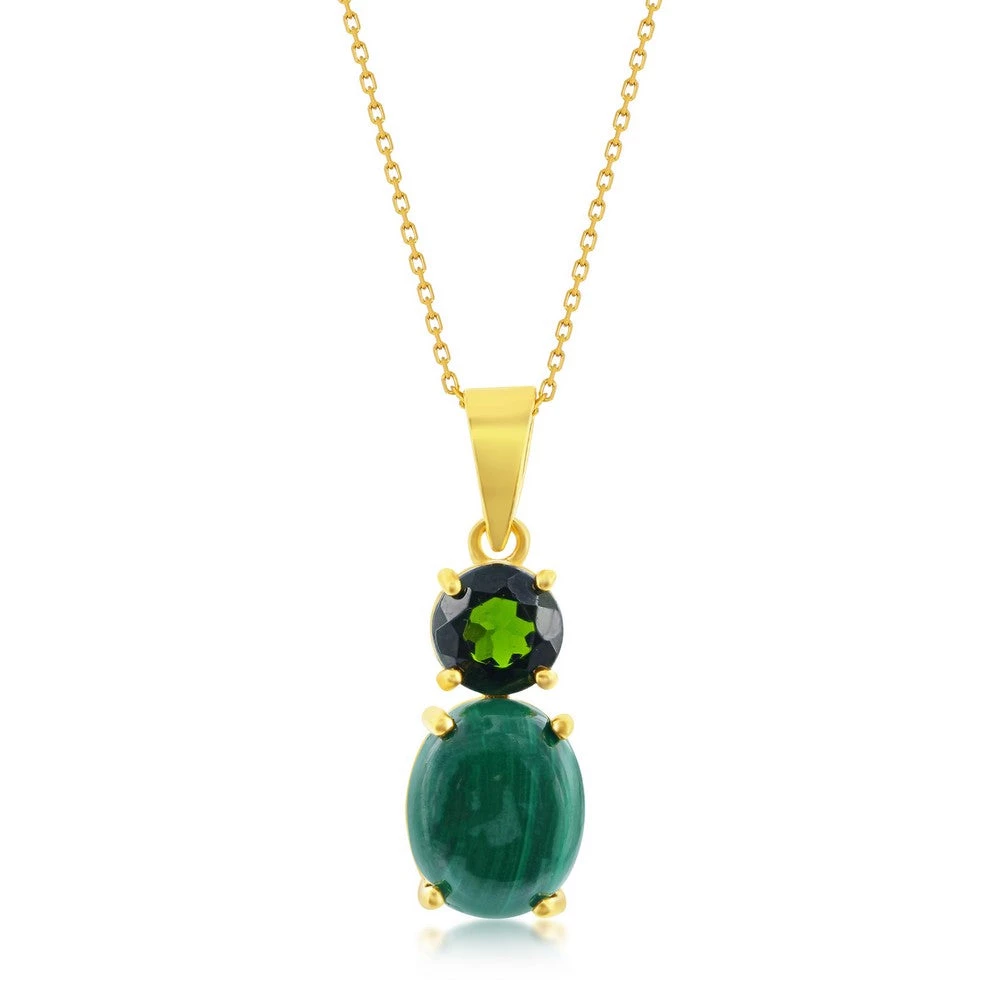 Simona women Sterling Silver Oval Malachite w/ Round Chrome Diopside Pendant - Gold Plated 3 Simona women Sterling Silver Oval Malachite w/ Round Chrome Diopside Pendant - Gold Plated