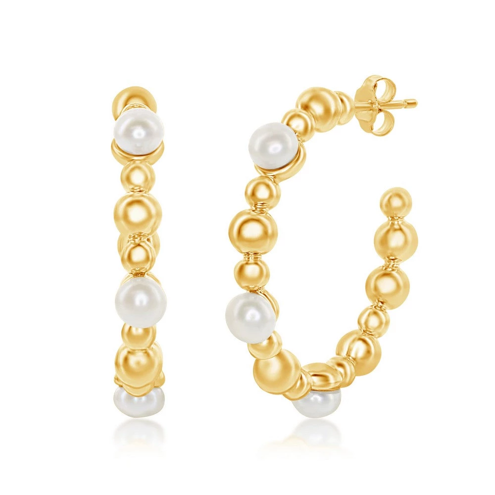Simona women Sterling Silver FWP & Beaded 30mm Hoop Earrings - Gold Plated 3 Simona women Sterling Silver FWP & Beaded 30mm Hoop Earrings - Gold Plated