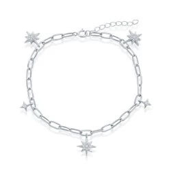Simona women Sterling Silver North Star CZ paperclip Bracelet