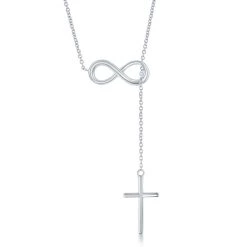 Simona women Sterling Silver Center Infinity with Hanging Chain and Cross Necklace