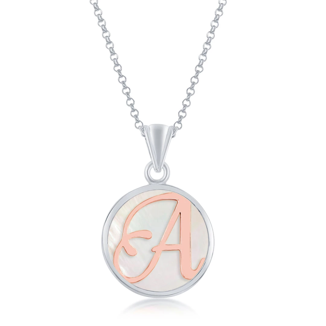 Simona women Sterling Silver MOP Pendant, Rose Gold Script Initial W/Chain 7 Simona women Sterling Silver MOP Pendant, Rose Gold Script Initial W/Chain - Image 5