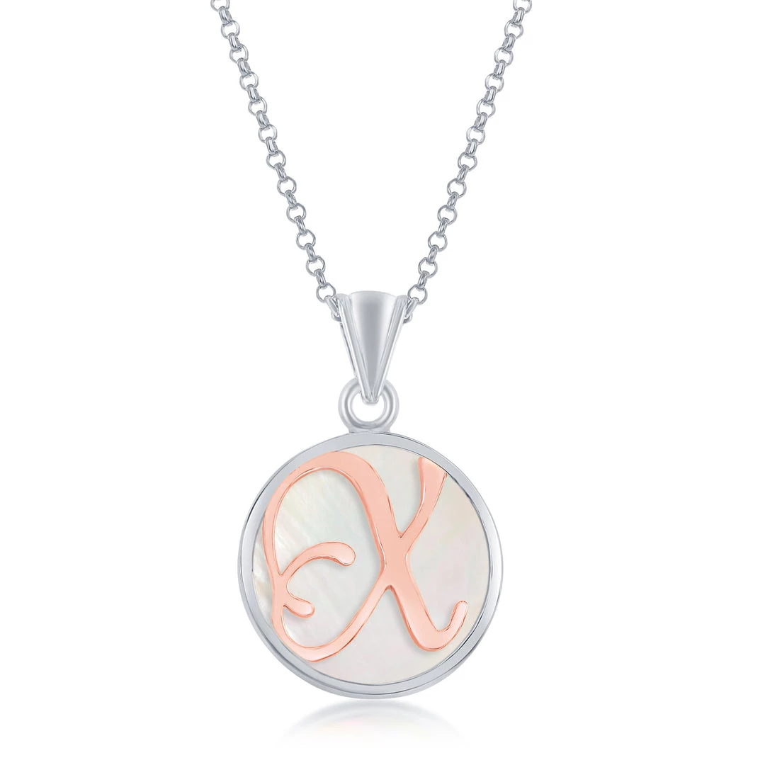 Simona women Sterling Silver MOP Pendant, Rose Gold Script Initial W/Chain 14 Simona women Sterling Silver MOP Pendant, Rose Gold Script Initial W/Chain - Image 12