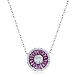Simona women Sterling Silver White CZ and Simulated Baguette Circle Necklace