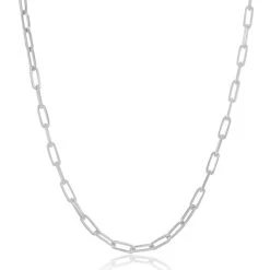 Simona women Sterling Silver 2.8mm Paper Clip Linked Chain - Rhodium Plated