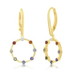 Simona women Sterling Silver Rainbow CZ Open Circle Dangle Earrings - Gold Plated