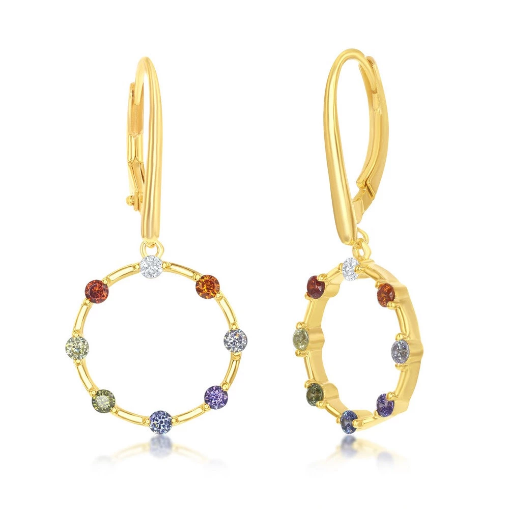 Simona women Sterling Silver Rainbow CZ Open Circle Dangle Earrings - Gold Plated 3 Simona women Sterling Silver Rainbow CZ Open Circle Dangle Earrings - Gold Plated