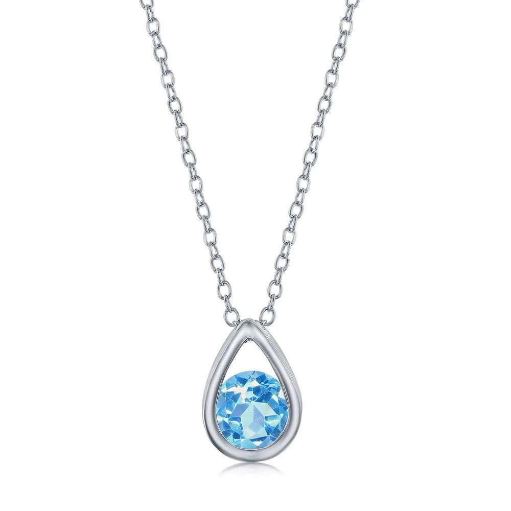 Simona women Sterling Silver Pearshaped Necklace w/Round 'December Birthstone' Gem - Swiss Blue Topaz 3 Simona women Sterling Silver Pearshaped Necklace w/Round 'December Birthstone' Gem - Swiss Blue Topaz