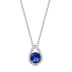 Simona women Sterling Silver Pearshaped Necklace w/Round 'September Birthstone' - Sapphire