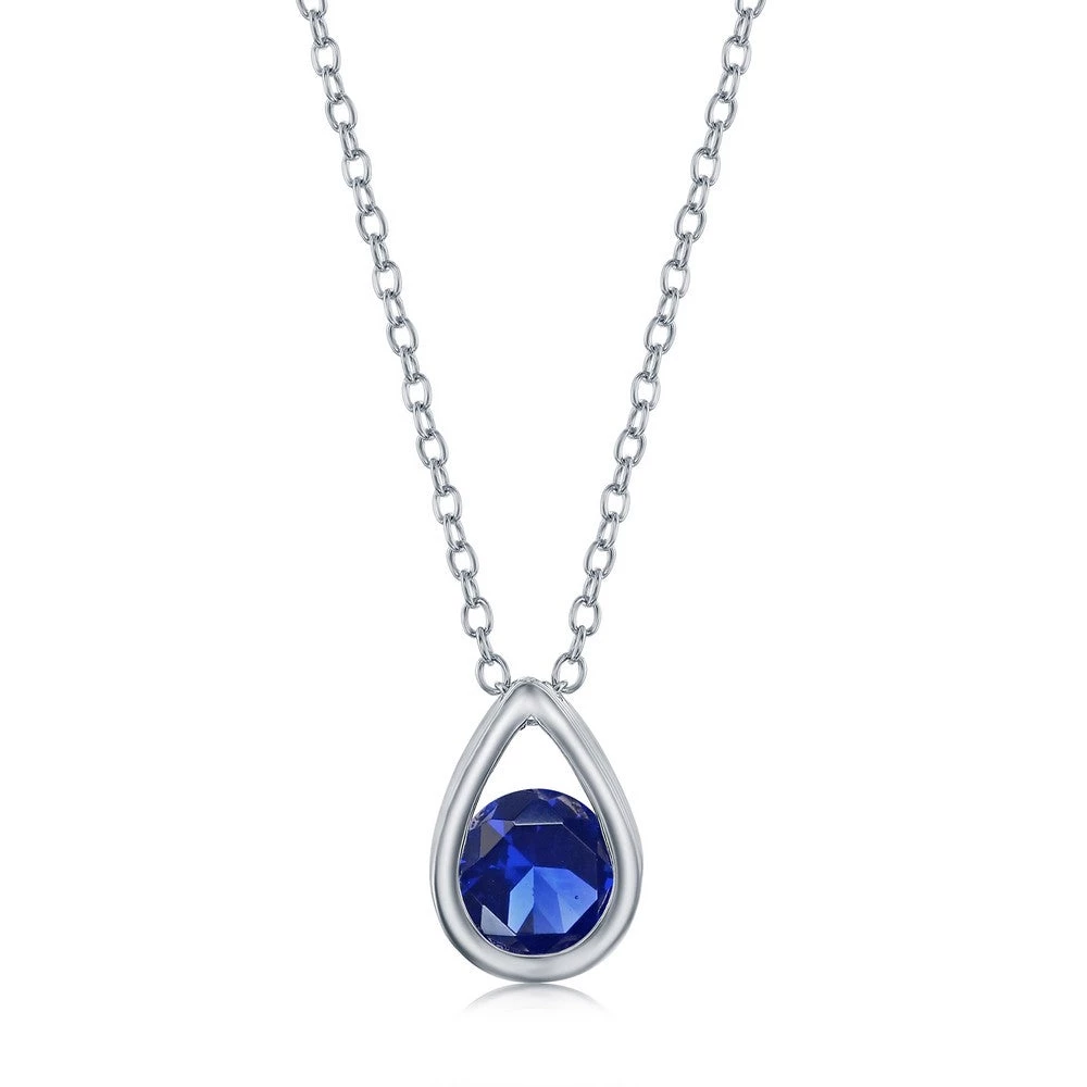 Simona women Sterling Silver Pearshaped Necklace w/Round 'September Birthstone' - Sapphire 3 Simona women Sterling Silver Pearshaped Necklace w/Round 'September Birthstone' - Sapphire