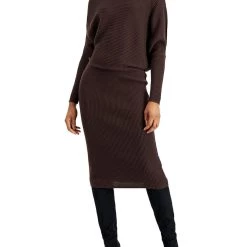 Donna Karan Womens Knit Ribbed Sweaterdress